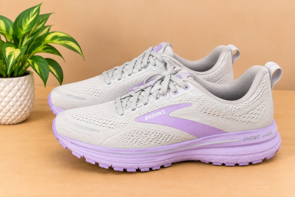 USED Brooks Women's Trace 4 Running Shoes Oyster/Purple/Sherbert Size 7.5 M